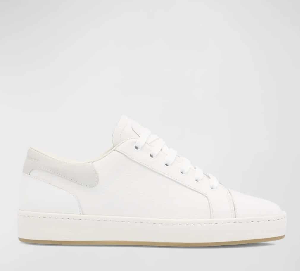 image of mens white leather low-top sneaker.