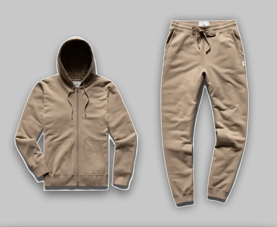 Tan zip hoodie and sweatpants