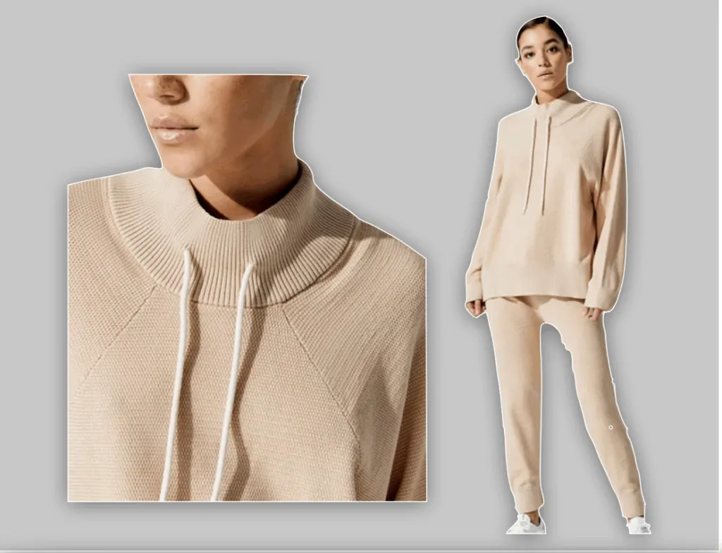 Woman wearing tan sweatsuit