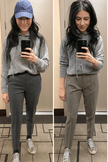 woman wearing tapered pants