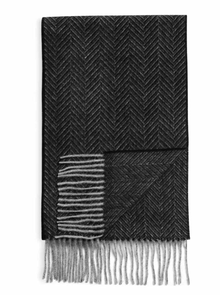 mens black herringbone oversized cashmere scarf