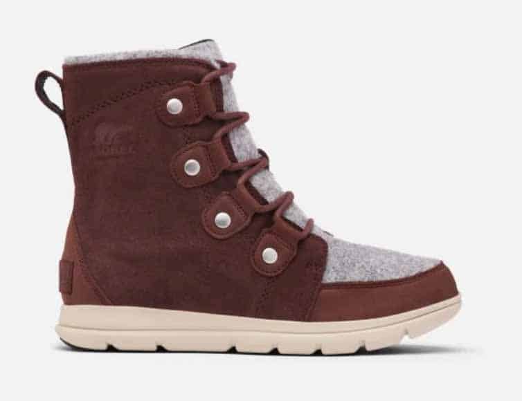 sorel brown and gray utility boot with cream rubber sole
