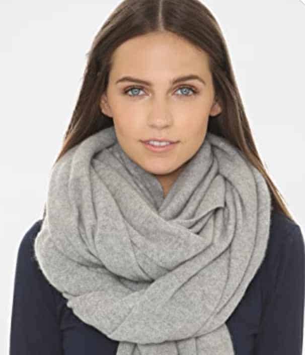 cozy gray winter scarf around woman's neck