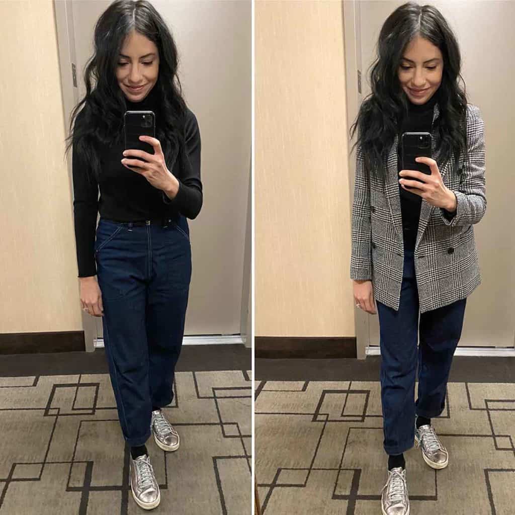 Cassandra Sethi modeling outfits for Business Casual Meetings In LA