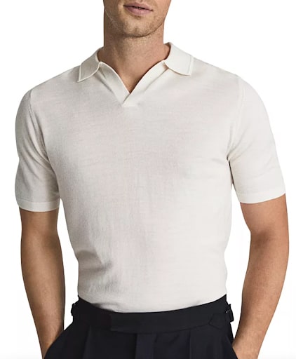 Reiss Duchie Short Sleeve Open Collar Merino Polo Business Casual Shirt