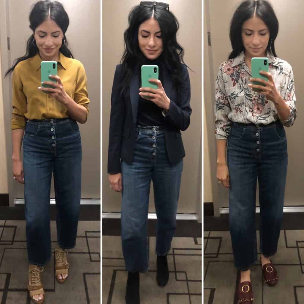 3 Images Of Stylist Cassandra Sethi Modeling Blouses As Part Of A Female CEO Style Wardrobe