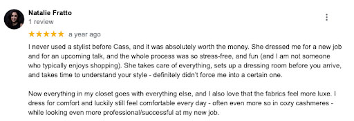 Client Natalie Before & After Styling Makeover Google Review Of Next Level Wardrobe