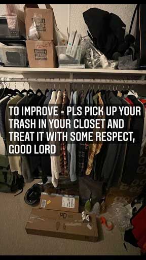 Closet With Packing Trash Laying On Floor And Advice From Wardrobe Consultant Cassandra Sethi