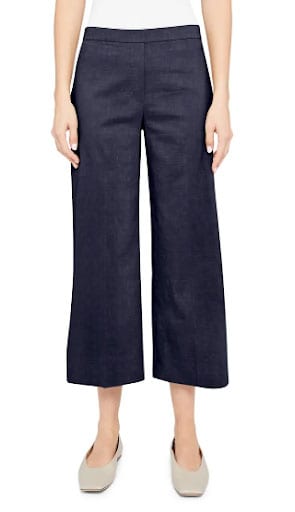 Model Wearing Next Level Wardrobe's Pick For Women's Lightweight Business Casual Pants For Summer Pull On Linen Blend Pants By Theory