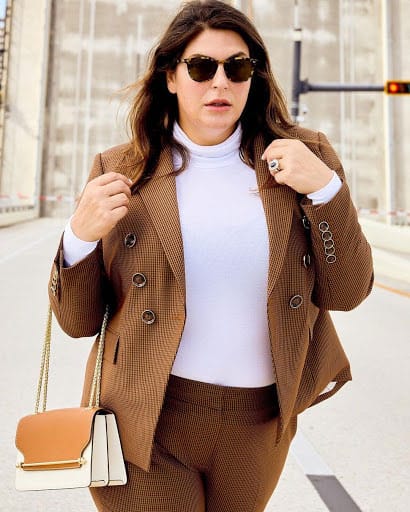 Plus Size CEO Wearing A Styled Tan Suit