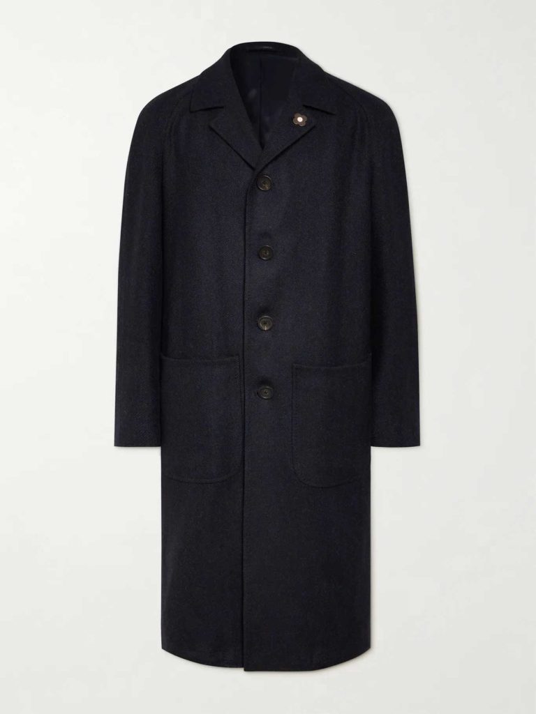 Lardini Herringbone Wool Overcoat For Male CEOs Casual Style