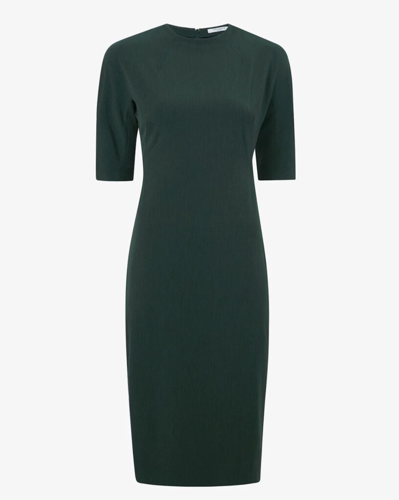 Image of forest green professional dress with half-length sleeves