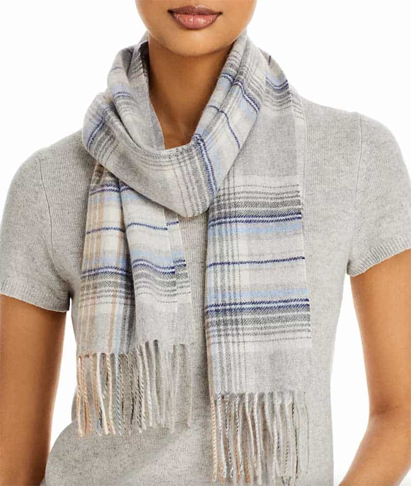 C By Bloomingdales Plaid Cashmere Scarf