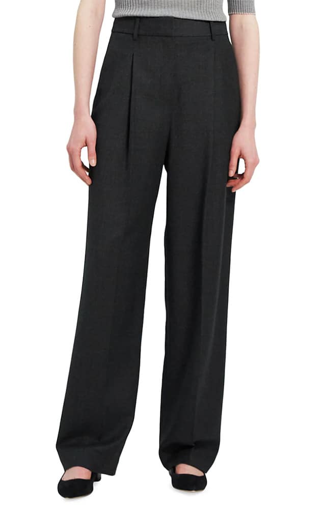 Theory Pleated Wool Wide Leg Trousers