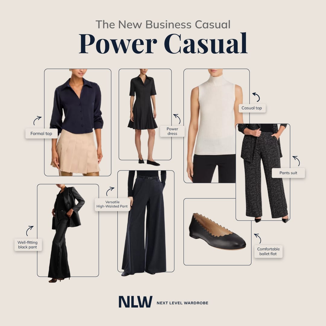 Infographic depicting business casual attire for office workwear.