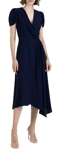 Shoshanna Fontana Stretch Crepe Wrap Effect Midi Dress For Work In The Summer