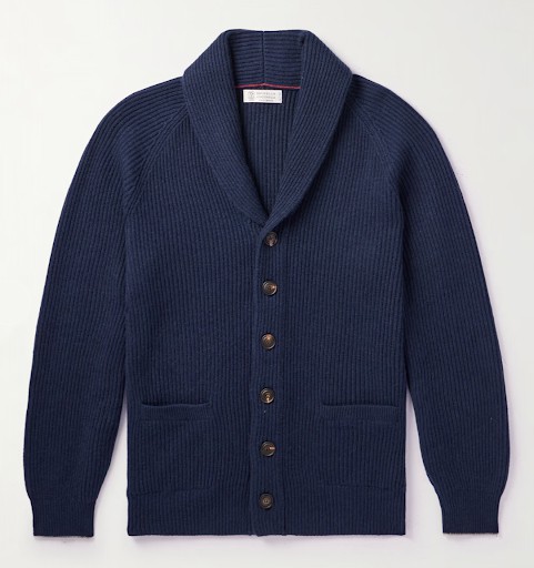 BRUNELLO CUCINELLI Shawl-Collar Ribbed Cashmere Cardigan