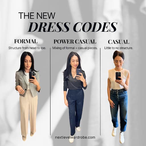 The New Dress Codes Include Formal Power Casual and Casual As Modeled By Stylist Cassandra Sethi