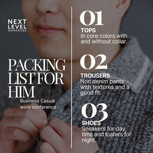 Packing list for business conference for men