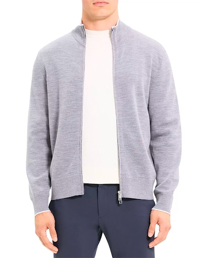 Theory Remi Regal Merino Wool Stretch Tipped Full Zip Cardigan Work Wardrobe Essentials For Men
