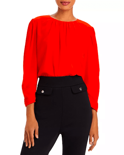 Red blouse by Boss to dress polished and professional 