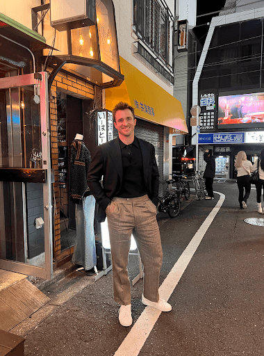 Matthew enjoying NLW styling in Tokyo 