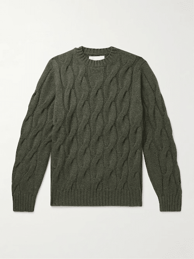 Cable knit cashmere sweater by Purdey