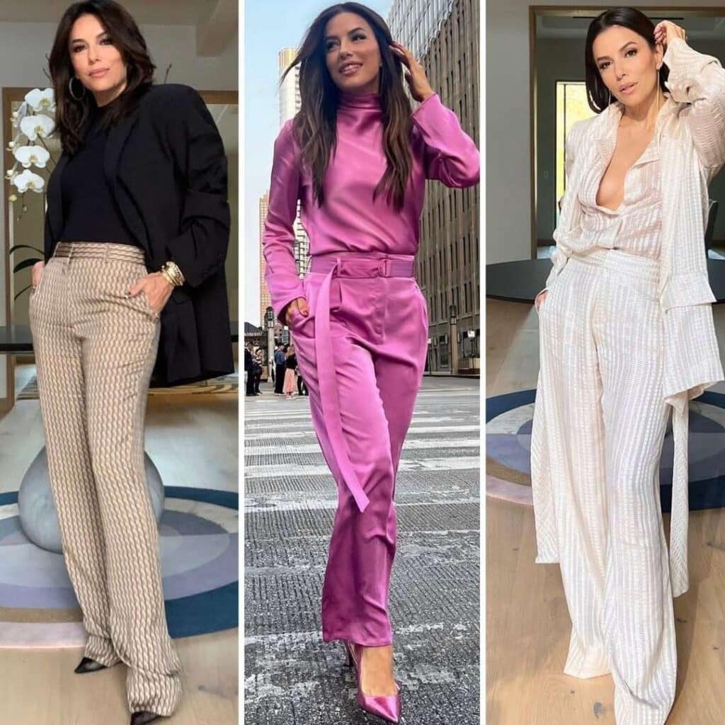 Image shows movie start eva longoria in trendsetting outfits.