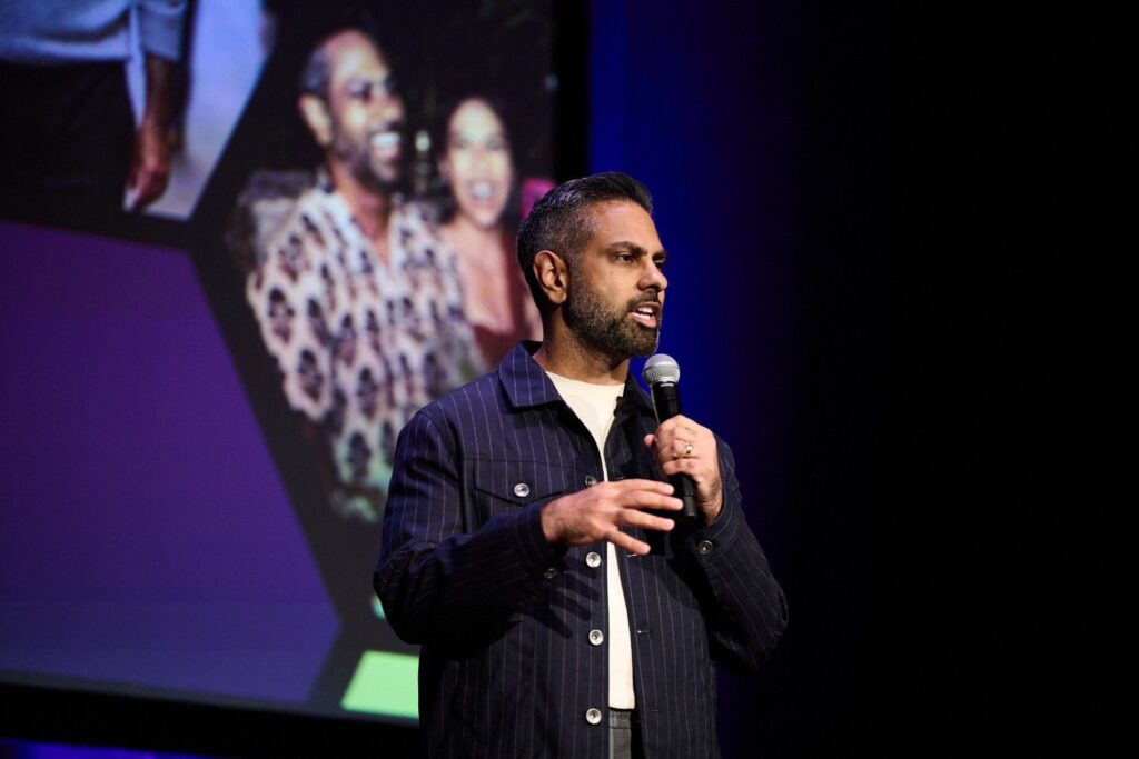 Ramit Sethi on stage in Boston for his book tour, "Money for Couples."