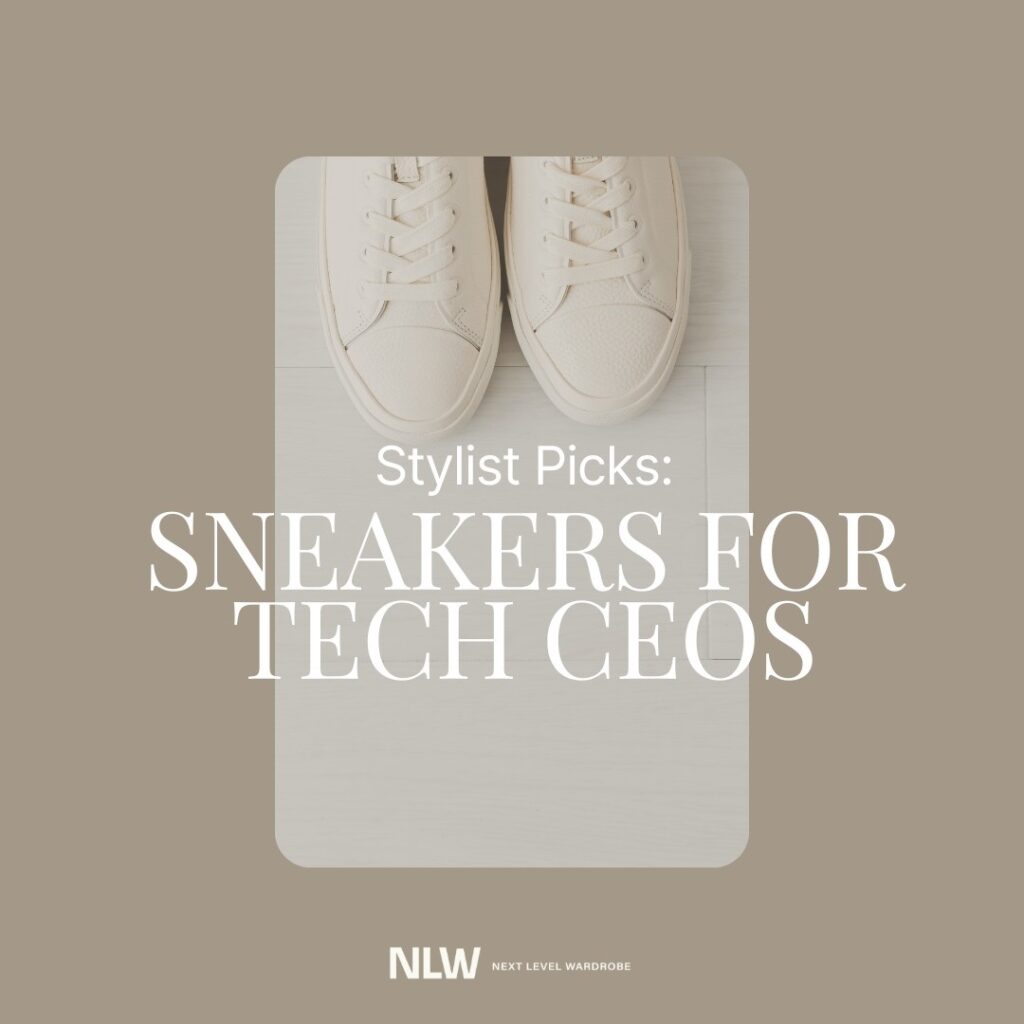 Featured image of white tech shoes with the title "Stylist Picks: Sneakers for Tech CEOs" overlayed.