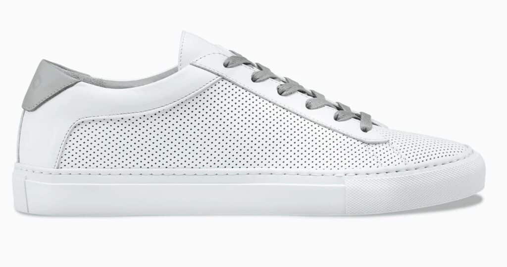 White perforated leather executive tech bro shoes by Koio.