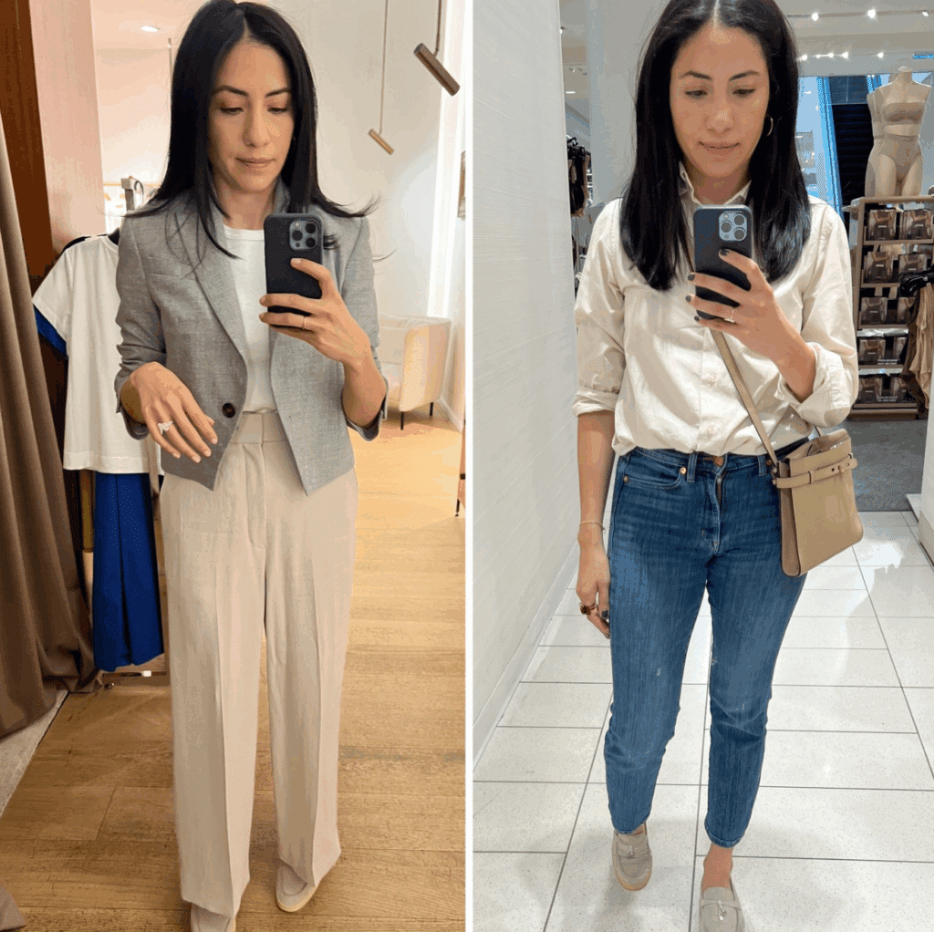 NYC personal stylist Cassandra Sethi, showing before and after weight loss styling changes.