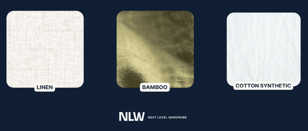  Image of cooling fabrics for women in menopause experiencing hot flashes; linen, bamboo, and cotton synthetic.
